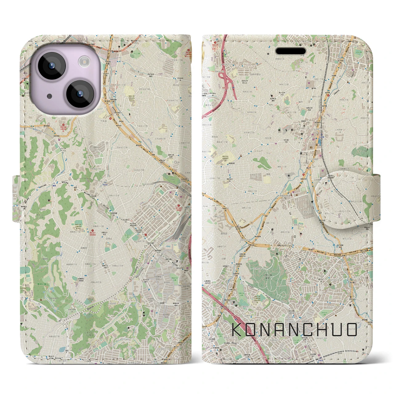 【港南中央（神奈川県）】地図柄iPhoneケース（手帳タイプ）