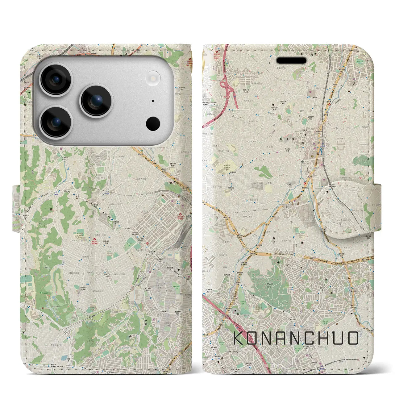 【港南中央（神奈川県）】地図柄iPhoneケース（手帳タイプ）