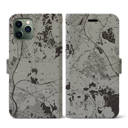 【港南台（神奈川県）】地図柄iPhoneケース（手帳タイプ）モノトーン・iPhone 11 Pro 用