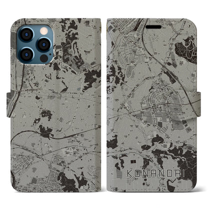 【港南台（神奈川県）】地図柄iPhoneケース（手帳タイプ）モノトーン・iPhone 12 / 12 Pro 用