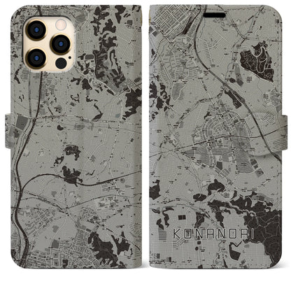 【港南台（神奈川県）】地図柄iPhoneケース（手帳タイプ）モノトーン・iPhone 12 Pro Max 用