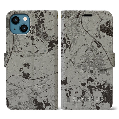 【港南台（神奈川県）】地図柄iPhoneケース（手帳タイプ）モノトーン・iPhone 13 用