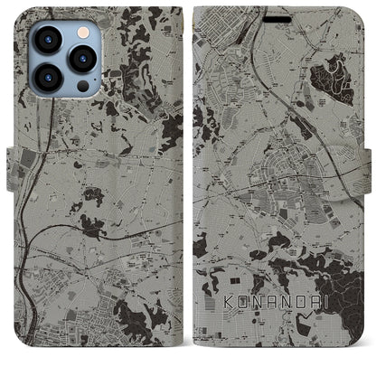 【港南台（神奈川県）】地図柄iPhoneケース（手帳タイプ）モノトーン・iPhone 13 Pro Max 用