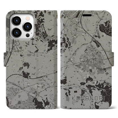 【港南台（神奈川県）】地図柄iPhoneケース（手帳タイプ）モノトーン・iPhone 13 Pro 用