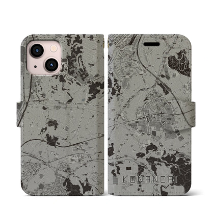 【港南台（神奈川県）】地図柄iPhoneケース（手帳タイプ）モノトーン・iPhone 13 mini 用