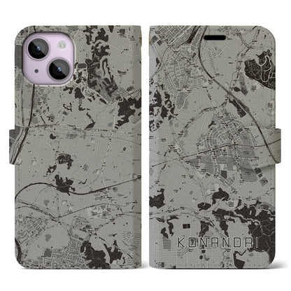 【港南台（神奈川県）】地図柄iPhoneケース（手帳タイプ）モノトーン・iPhone 14 用