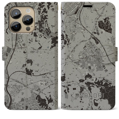 【港南台（神奈川県）】地図柄iPhoneケース（手帳タイプ）モノトーン・iPhone 14 Pro Max 用