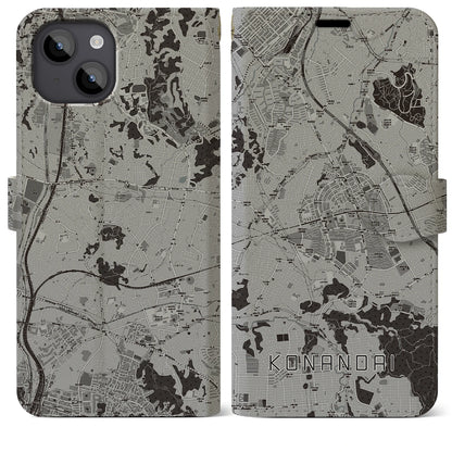 【港南台（神奈川県）】地図柄iPhoneケース（手帳タイプ）モノトーン・iPhone 14 Plus 用