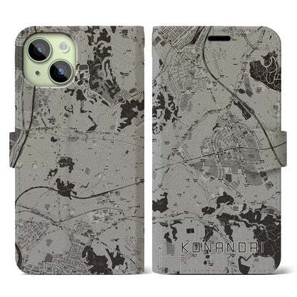 【港南台（神奈川県）】地図柄iPhoneケース（手帳タイプ）モノトーン・iPhone 15 用