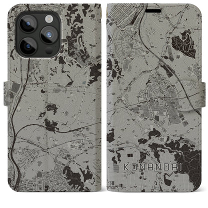 【港南台（神奈川県）】地図柄iPhoneケース（手帳タイプ）モノトーン・iPhone 15 Pro Max 用