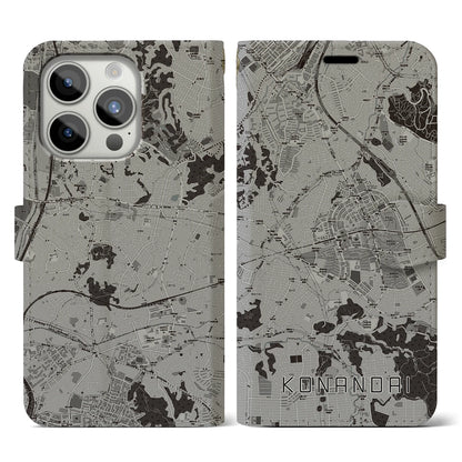 【港南台（神奈川県）】地図柄iPhoneケース（手帳タイプ）モノトーン・iPhone 15 Pro 用