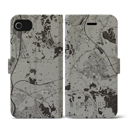 【港南台（神奈川県）】地図柄iPhoneケース（手帳タイプ）モノトーン・iPhone SE（第3 / 第2世代） / 8 / 7 / 6s / 6 用