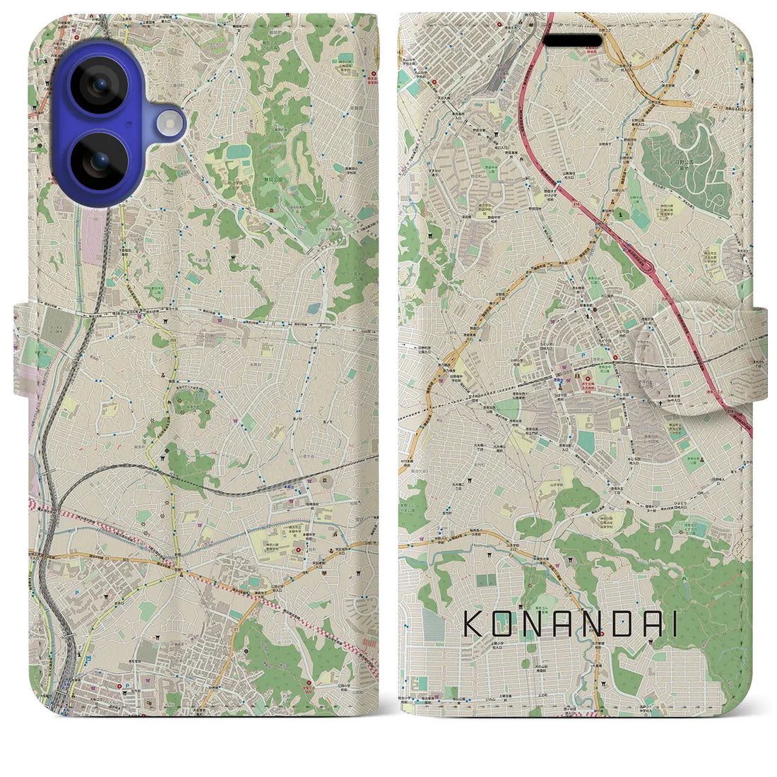 【港南台（神奈川県）】地図柄iPhoneケース（手帳タイプ）ナチュラル・iPhone 16 Pro Max 用