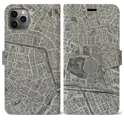 【後楽園（東京都）】地図柄iPhoneケース（手帳タイプ）モノトーン・iPhone 11 Pro Max 用