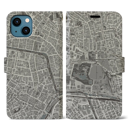【後楽園（東京都）】地図柄iPhoneケース（手帳タイプ）モノトーン・iPhone 13 用