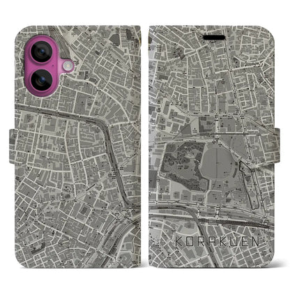 【後楽園（東京都）】地図柄iPhoneケース（手帳タイプ）モノトーン・iPhone 16 Pro 用