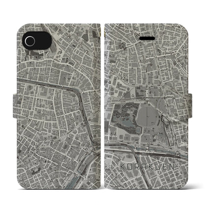 【後楽園（東京都）】地図柄iPhoneケース（手帳タイプ）モノトーン・iPhone SE（第3 / 第2世代） / 8 / 7 / 6s / 6 用