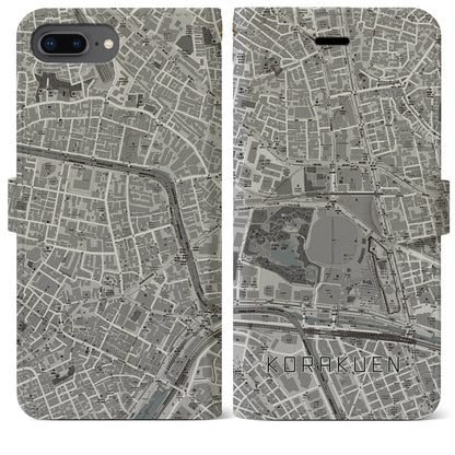 【後楽園（東京都）】地図柄iPhoneケース（手帳タイプ）モノトーン・iPhone 8Plus /7Plus / 6sPlus / 6Plus 用