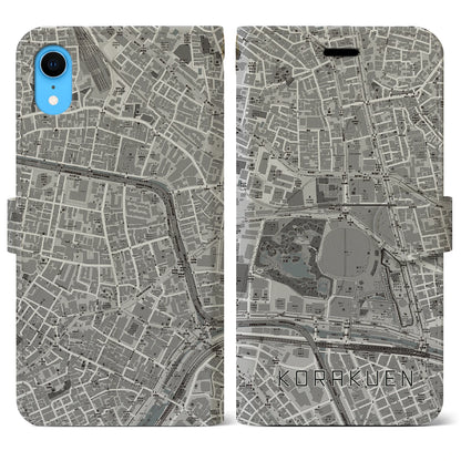 【後楽園（東京都）】地図柄iPhoneケース（手帳タイプ）モノトーン・iPhone XR 用