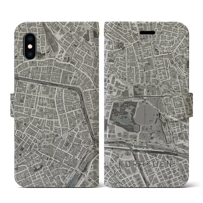 【後楽園（東京都）】地図柄iPhoneケース（手帳タイプ）モノトーン・iPhone XS / X 用