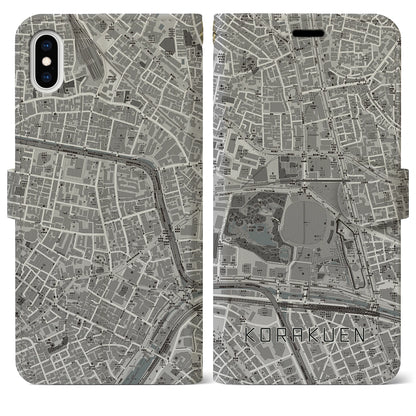 【後楽園（東京都）】地図柄iPhoneケース（手帳タイプ）モノトーン・iPhone XS Max 用