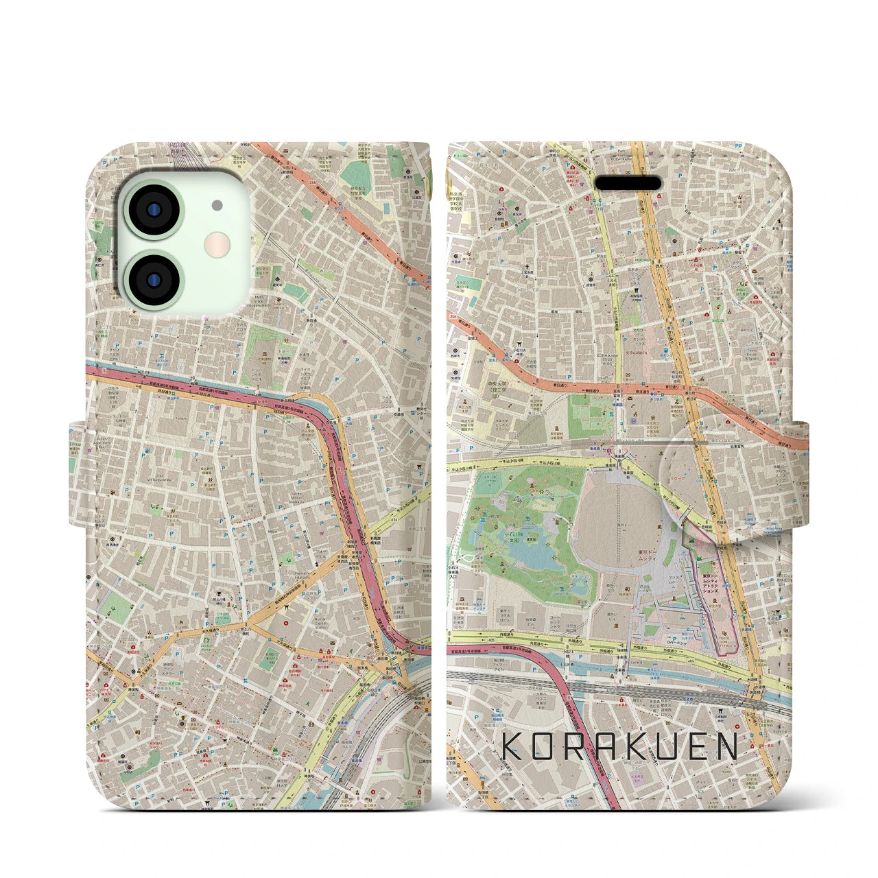 【後楽園（東京都）】地図柄iPhoneケース（手帳タイプ）