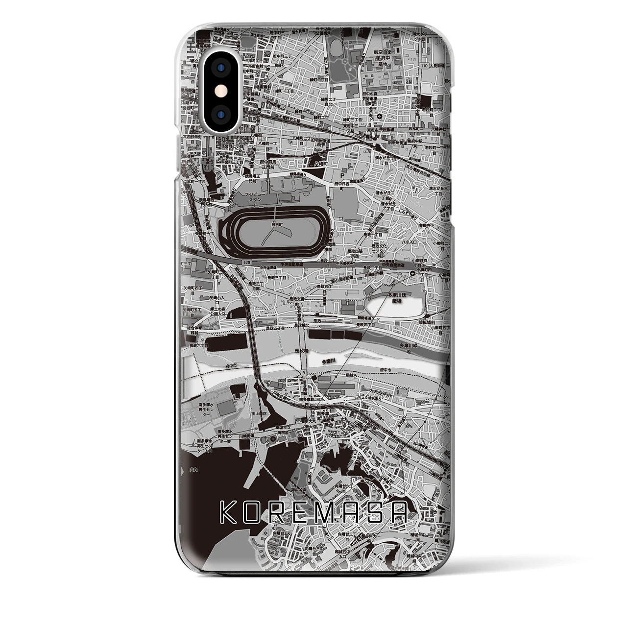 【是政（東京都）】地図柄iPhoneケース（クリアタイプ）モノトーン・iPhone XS Max 用