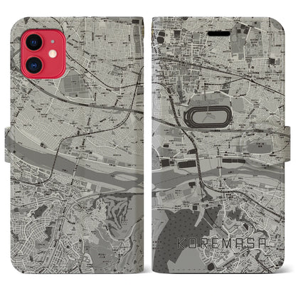 【是政（東京都）】地図柄iPhoneケース（手帳タイプ）モノトーン・iPhone 11 用