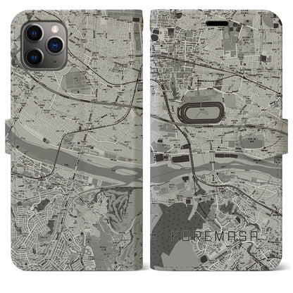 【是政（東京都）】地図柄iPhoneケース（手帳タイプ）モノトーン・iPhone 11 Pro Max 用