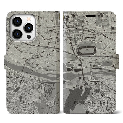 【是政（東京都）】地図柄iPhoneケース（手帳タイプ）モノトーン・iPhone 13 Pro 用