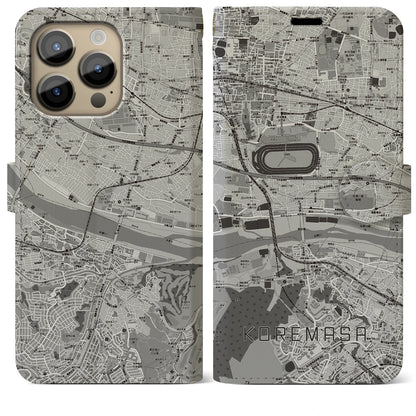 【是政（東京都）】地図柄iPhoneケース（手帳タイプ）モノトーン・iPhone 14 Pro Max 用