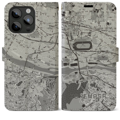 【是政（東京都）】地図柄iPhoneケース（手帳タイプ）モノトーン・iPhone 15 Pro Max 用