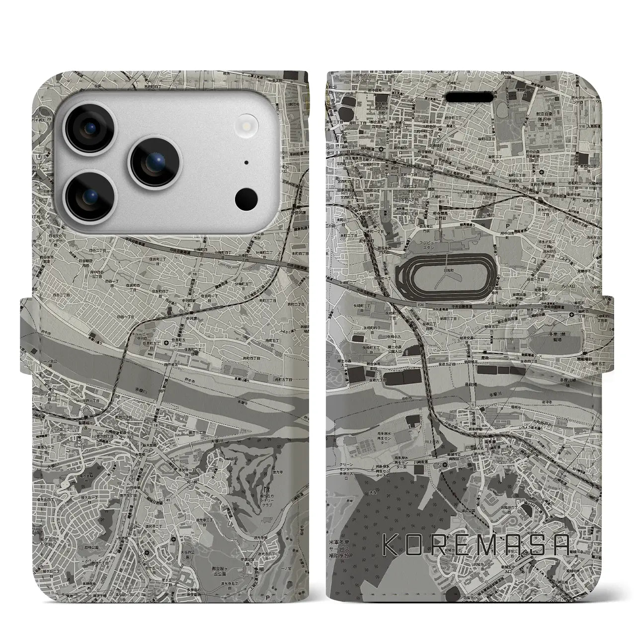 【是政（東京都）】地図柄iPhoneケース（手帳タイプ）