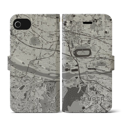 【是政（東京都）】地図柄iPhoneケース（手帳タイプ）モノトーン・iPhone SE（第3 / 第2世代） / 8 / 7 / 6s / 6 用