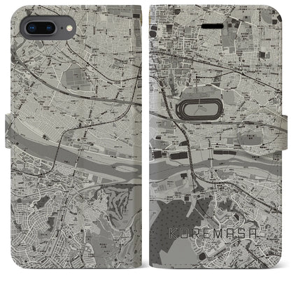 【是政（東京都）】地図柄iPhoneケース（手帳タイプ）モノトーン・iPhone 8Plus /7Plus / 6sPlus / 6Plus 用