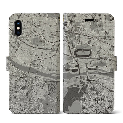 【是政（東京都）】地図柄iPhoneケース（手帳タイプ）モノトーン・iPhone XS / X 用