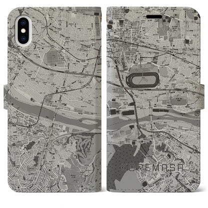 【是政（東京都）】地図柄iPhoneケース（手帳タイプ）モノトーン・iPhone XS Max 用