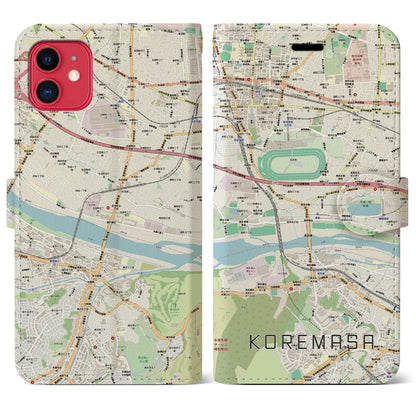 【是政（東京都）】地図柄iPhoneケース（手帳タイプ）ナチュラル・iPhone 11 用
