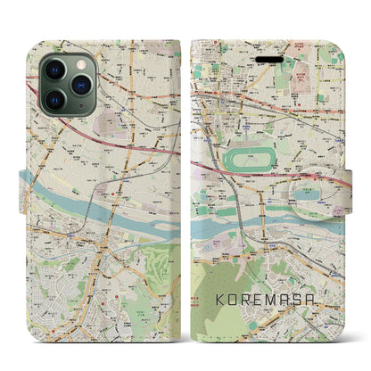 【是政（東京都）】地図柄iPhoneケース（手帳タイプ）ナチュラル・iPhone 11 Pro 用