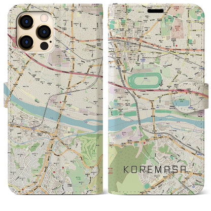 【是政（東京都）】地図柄iPhoneケース（手帳タイプ）ナチュラル・iPhone 12 Pro Max 用