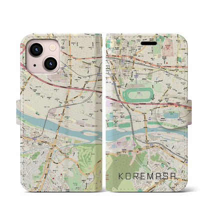 【是政（東京都）】地図柄iPhoneケース（手帳タイプ）ナチュラル・iPhone 13 mini 用