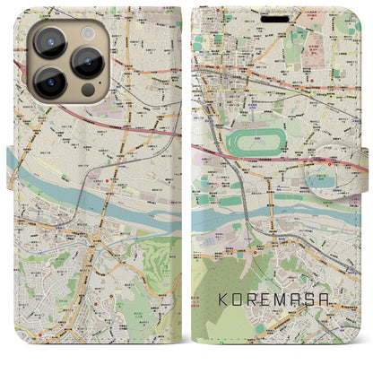 【是政（東京都）】地図柄iPhoneケース（手帳タイプ）ナチュラル・iPhone 14 Pro Max 用
