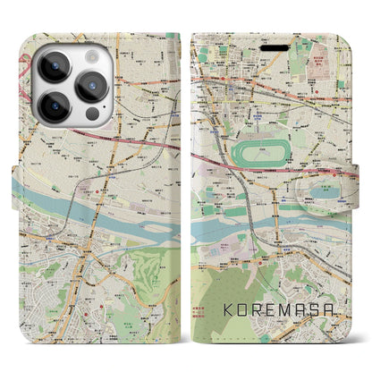 【是政（東京都）】地図柄iPhoneケース（手帳タイプ）ナチュラル・iPhone 14 Pro 用