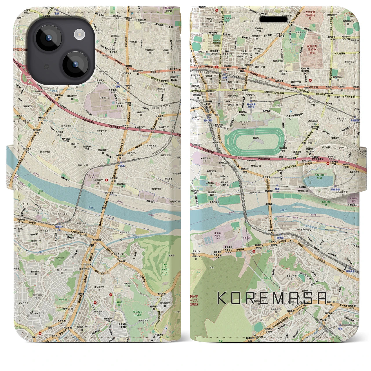 【是政】地図柄iPhoneケース（手帳タイプ・ナチュラル）iPhone 14 Plus 用