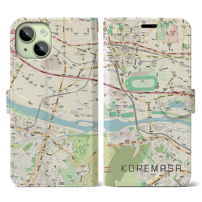 【是政（東京都）】地図柄iPhoneケース（手帳タイプ）ナチュラル・iPhone 15 用