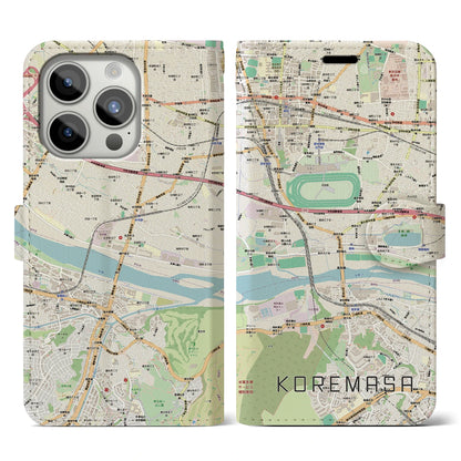 【是政（東京都）】地図柄iPhoneケース（手帳タイプ）ナチュラル・iPhone 15 Pro 用