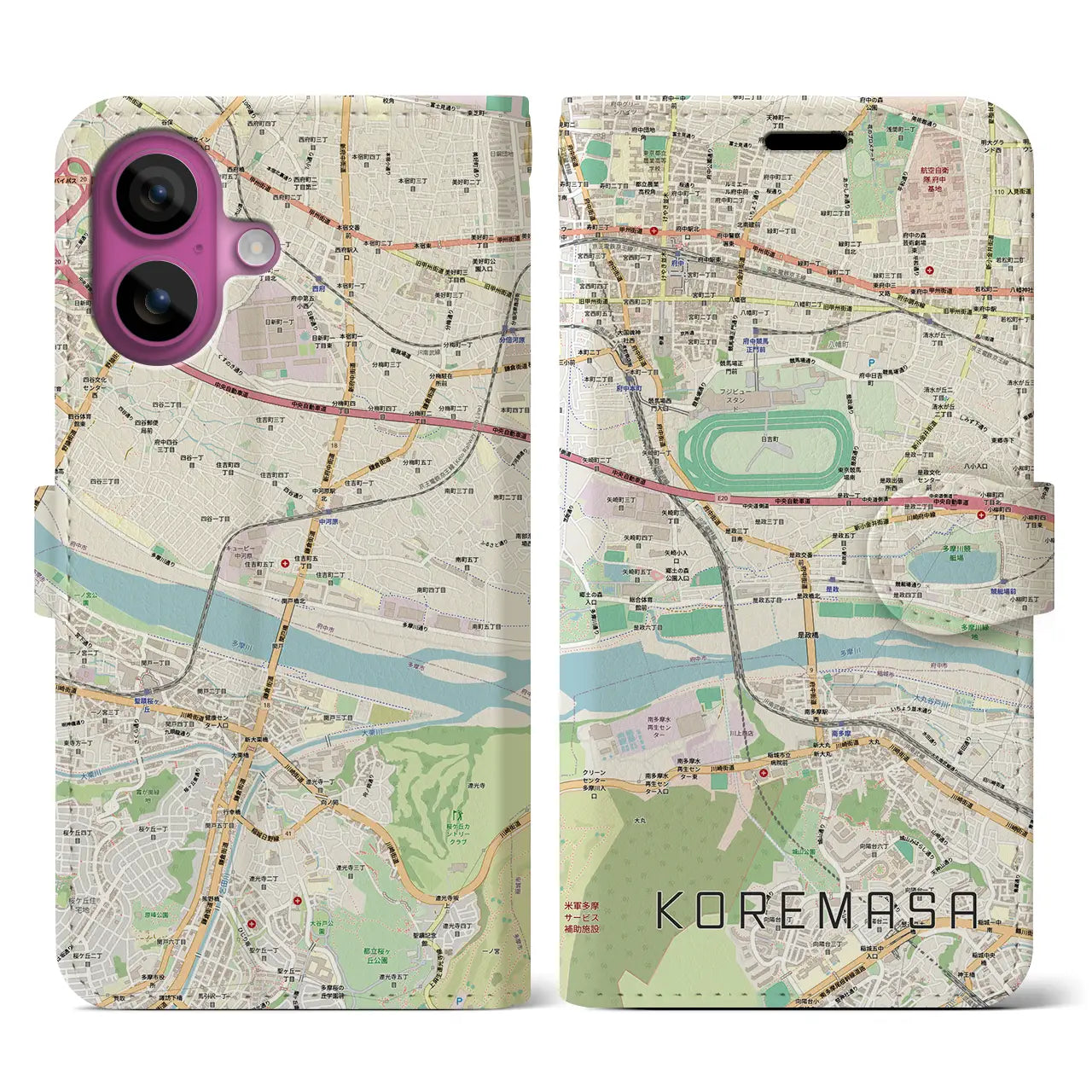 【是政（東京都）】地図柄iPhoneケース（手帳タイプ）ナチュラル・iPhone 16 Pro 用