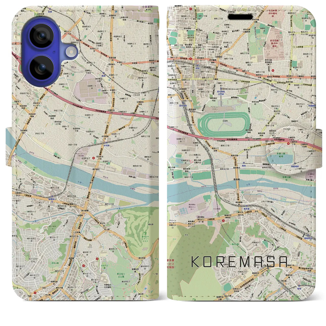 【是政（東京都）】地図柄iPhoneケース（手帳タイプ）ナチュラル・iPhone 16 Pro Max 用