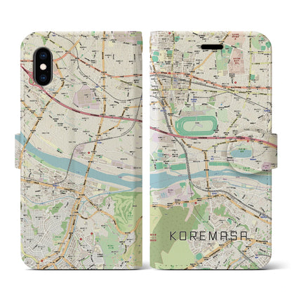 【是政（東京都）】地図柄iPhoneケース（手帳タイプ）ナチュラル・iPhone XS / X 用