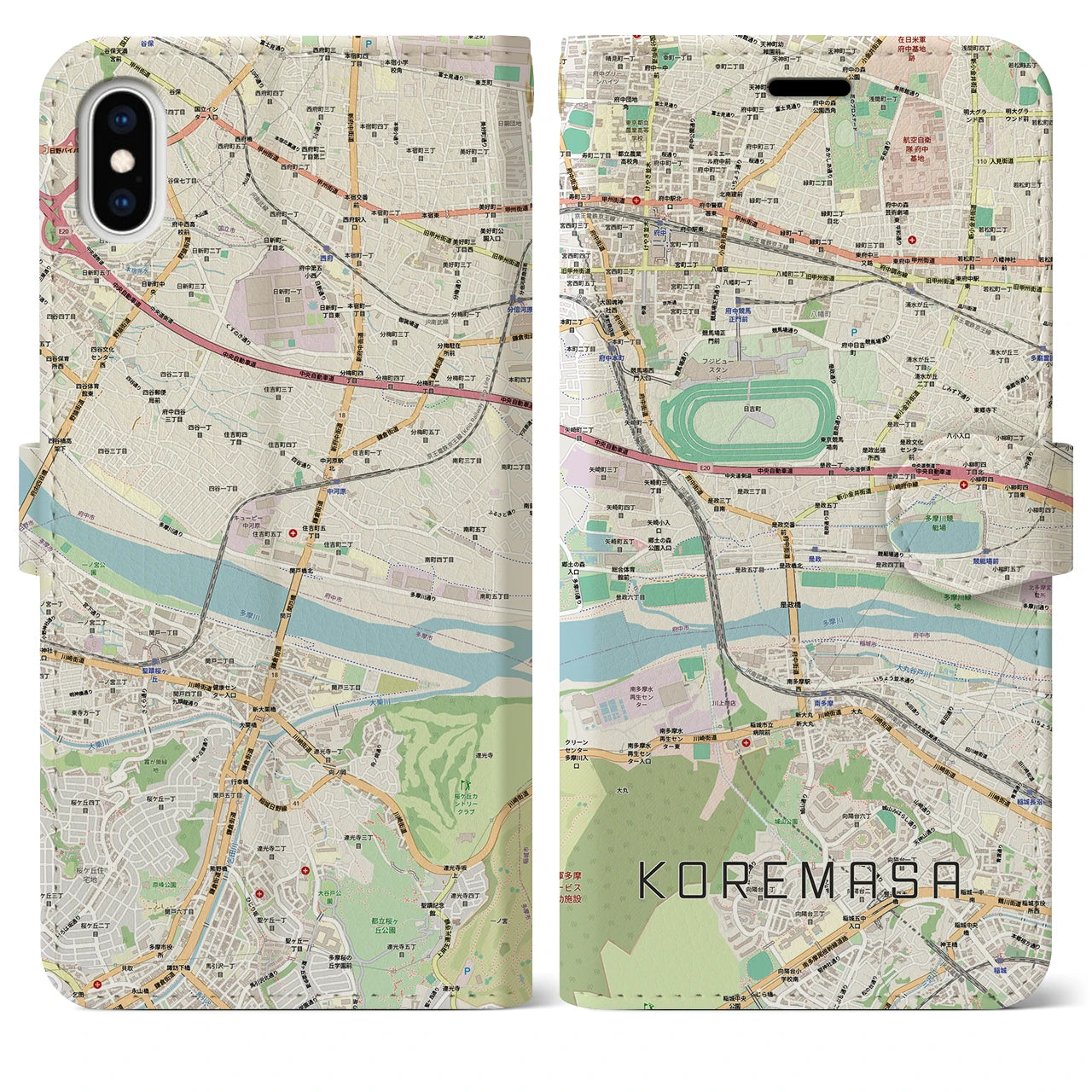 【是政】地図柄iPhoneケース（手帳タイプ・ナチュラル）iPhone XS Max 用